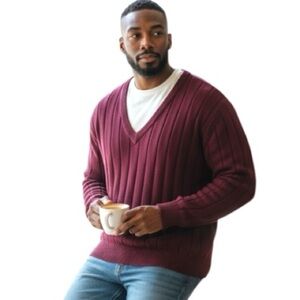 Vintage Eddie Bauer Knit Sweater Pullover Men XL Burgundy Long Sleeve Preppy